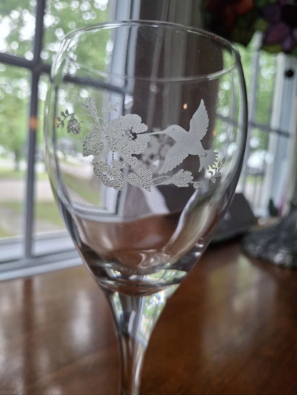 Hummingbird Etched Crystal Goblet Drinking Glass 7.5